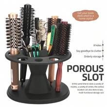 Hair Brush Holder, Round Hair Brush And Comb Storage Rack, Multi-Slot Scissors Holder, Desktop Bathroom Organizer, Salon Hairdressing Station Vanity - Multicolor - View 7