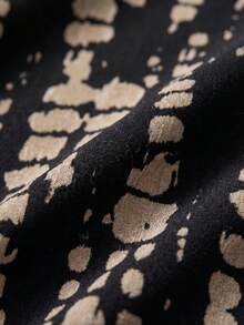Spring And Autumn Women's High Neck Button Down Printed Ruffle Hem Dress - Black - View 8