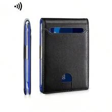 1pc Short Wallet Carbon Fiber Texture Microfiber Leather RFID Anti-Theft Anti-Demagnetization 11-Card Capacity Metal Money Clip Slim Card Holder Contrast Color Design Flip Cover Minimalist Business Card Holder For Men Commuting Business Travel Banknotes And Bank Cards Integrated Portable Wallet - Multicolor - View 11