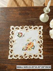 1PC 100% Polyester Fall Table Runner, Pumpkin Maple Leaf Sunflower Embroidered Cutwork Scalloped Edge Cream Linen Table Runner For Autumn Harvest Holiday Dining Table Home Decor - Multicolor - View 14
