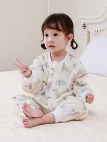 Infant Toddler Baby Flannel Leg Split Sleep Bags For Four Seasons Wear Fluffy Fleece Long Sleeve Cozy Soft Overalls Sleepsack 0-3Y - Dinosaur - View 3