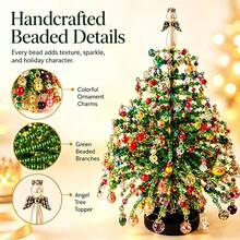 DIY Beaded Christmas Tree Kit, 3D Crystal Bead Pearl Christmas Tree Making Set, Colorful Beads, Metal Frame, Angel Topper, Warm Light Display, Holiday Desktop Tree Decoration, Christmas Tree - A - View 11