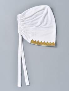 1PC Women's Fashion Solid Color Rhinestone Muslim Tie Hat, Versatile Scarf Headwrap Underscarf, Suitable For Daily Wear - 024-white - View 5