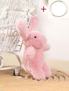 1PC Plush Bunny Keychain, Cute Rabbit Pom Pom Charm, Soft Faux Fur Animal Pendant, Bag Charm, Backpack Decoration, Car Key Ring Gift - Multicolor - View 12