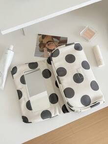 1pc Polka Dot & Striped Makeup Bag With Built-In Mirror, Portable Large Capacity Cosmetic Storage Bag, Women & Girls Travel Toiletry Organizer, Daily Use - Multicolor - View 8