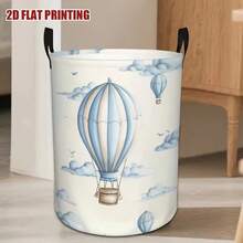 1PC Hot Air Balloon & Cloud Print Fabric Storage Basket, Extra Large-Capacity Portable Home Organizer Bin For Bedroom Closet Living Room Toy Clothes Organization Container With Handle Design - Multicolor - View 5
