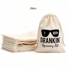 10/20pcs Beige Drawstring Gift Bags, Suitable For Wedding Party, Ideal For Hangover Recovery Supplies And Post-Party Kit Packaging, Reusable And Durable - Black - View 10