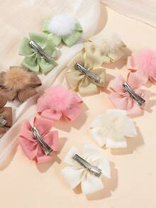 10pcs Girls Multi-Color Plush Ball Fabric Flower 5-Petal Hair Clips Duck Mouth Clips Hair Accessories For Daily Use - Multicolor - View 3