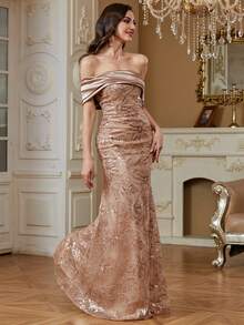 XUIBOL Elegant Sequin Patchwork Design Backless Dress, Suitable For Cocktail Parties, Formal Dinners, Weddings And All Seasons, Back Zipper Backless Design - Champagne - View 7