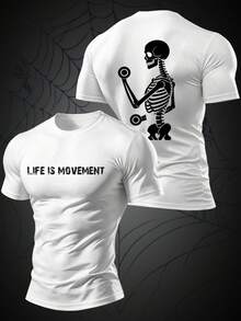 Customizable Men's Quick-Drying T-Shirt, White Summer T-Shirt, Sportswear,Party, Personalized Gift, Everyday Wear, Streetwear,Autumn,Halloween - White - View 4