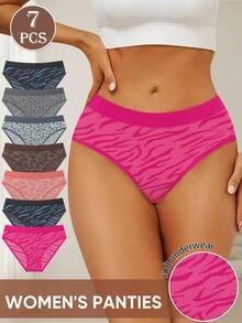 MEIYATING 7pcs Women Leopard Print Seamless Briefs, Low Waist Underwear With High Elasticity, Comfortable And Skin-Friendly - Multicolor - View 2