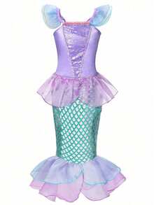 Young Girls Cap Sleeve Mermaid Tail Cute Dress, Suitable For Outings, Carnivals, Parties, Birthdays, Eid, Purim And Other Major Festivals - Mauve Purple - View 2