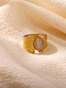 4pcs Vintage Pink Opal Rings For Women, Stainless Steel Gold Geometric Rings, Birthday Party Jewelry Gift - Multicolor - View 8