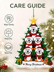 1pc Personalized Penguin Family Decor, Customized Name Christmas Gift, 5-Person Family Keepsake, Winter Holiday Tree Ornament, Christmas Tree Decoration, Christmas Gift - Green - View 9
