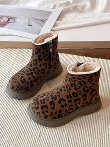 1 Pair New Winter Thermal Lined Thick Warm Boots, Versatile Comfortable Non-Slip Snow Boots For Boys And Girls - Brown - View 1