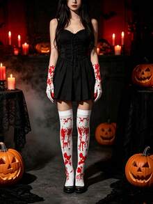 1pc Halloween Butcher Short Gloves Long Gloves Apron Socks With Blood Stains Party Horror Costume Props - Multicolor - View 1