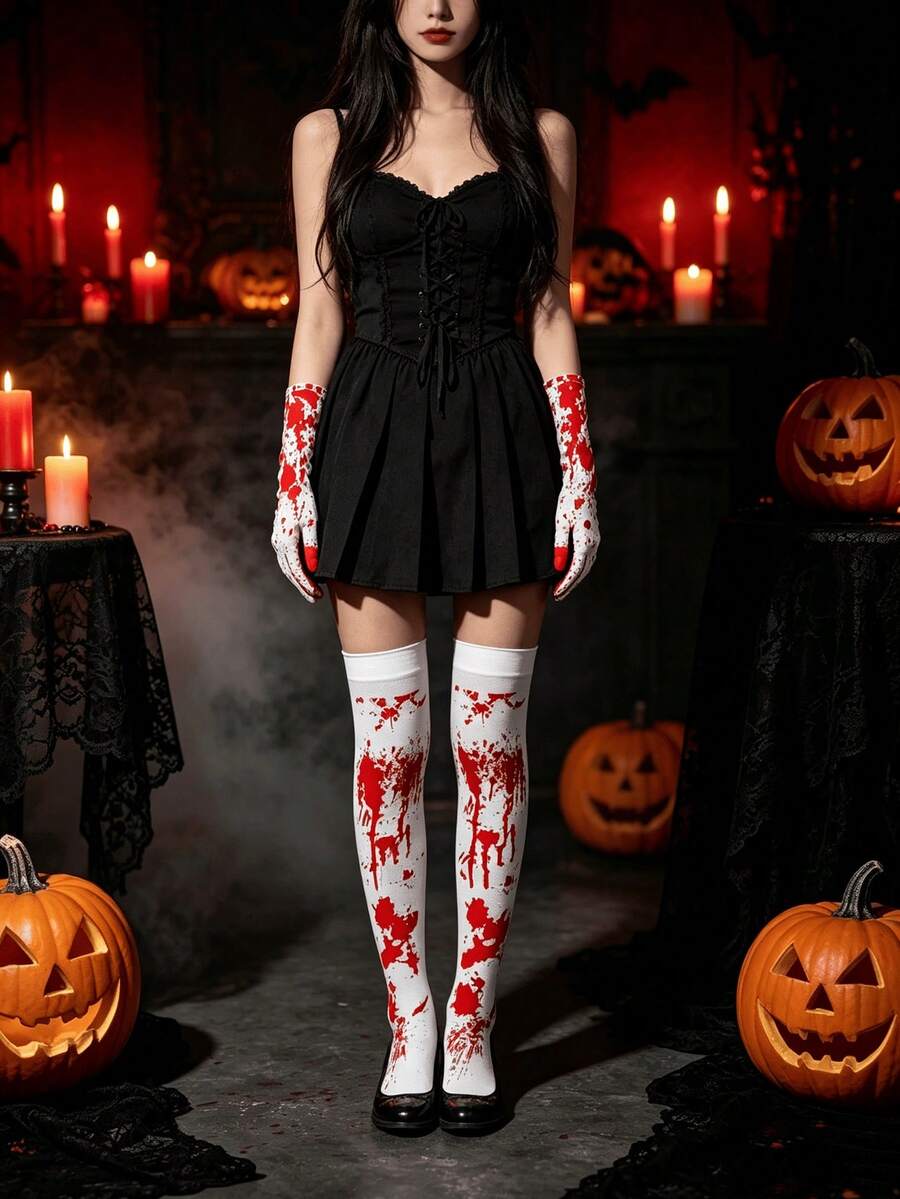 1pc Halloween Butcher Short Gloves Long Gloves Apron Socks With Blood Stains Party Horror Costume Props - Multicolor - View 1