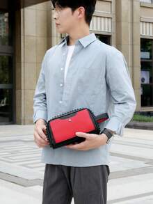 1pc Black Rivet Design Men's Clutch Bag, PU Material Large Capacity Zipper Handbag, Wristlet Bag Suitable For Daily Commute And Holiday Gifts, Travel Essential Gift, Exclusively For Men. Men's Gift - Multicolor - View 5