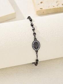 1pc Classic Copper Handmade Beaded Rosary Virgin Mary Bracelet, With The Same Style For Men And Women, Suitable For Ladies' Daily Use. - Black - View 9