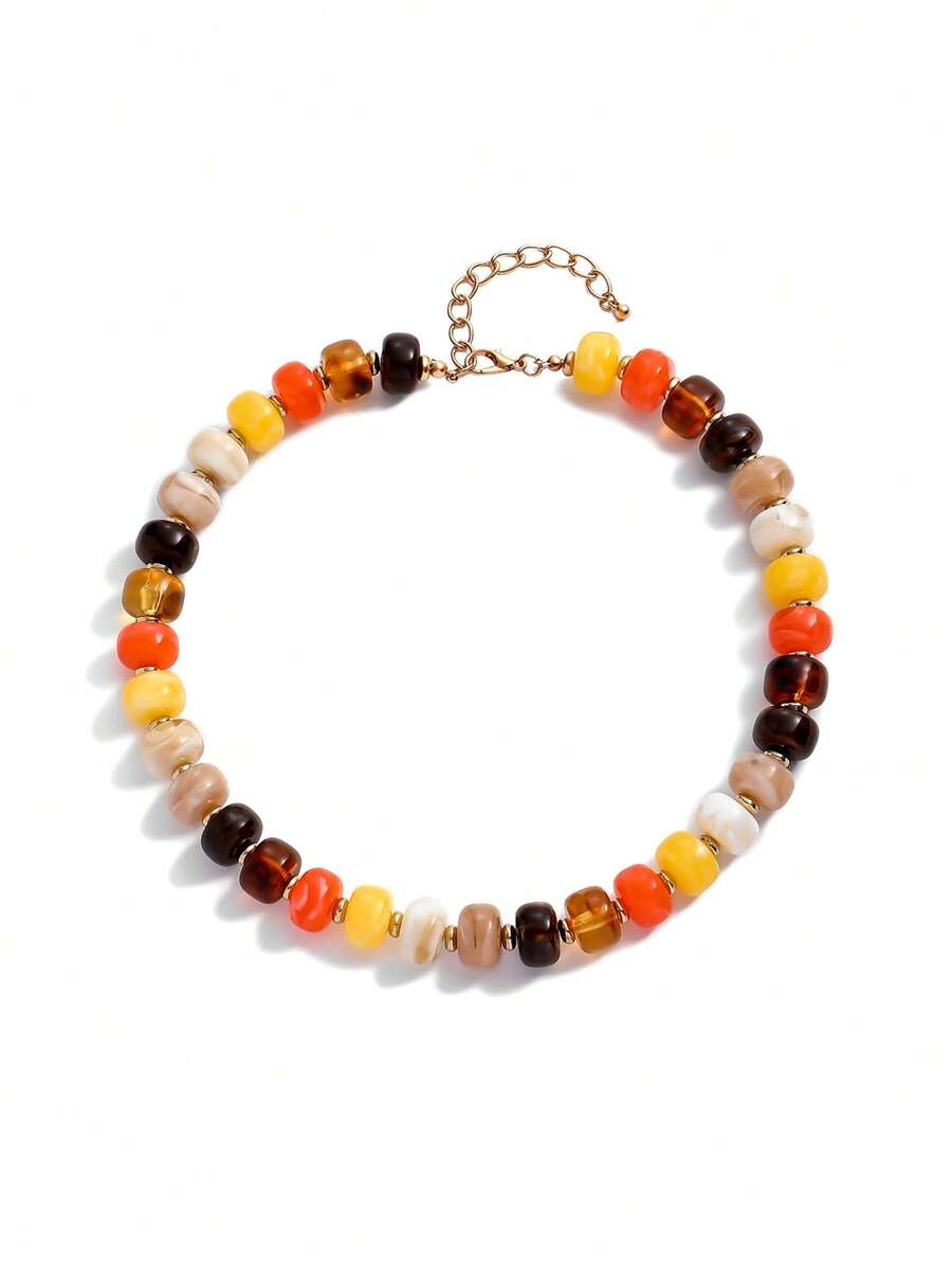 Boho Multicolor Resin Beaded Necklace Women Summer Beach Vacation Jewelry - Multicolor - View 1