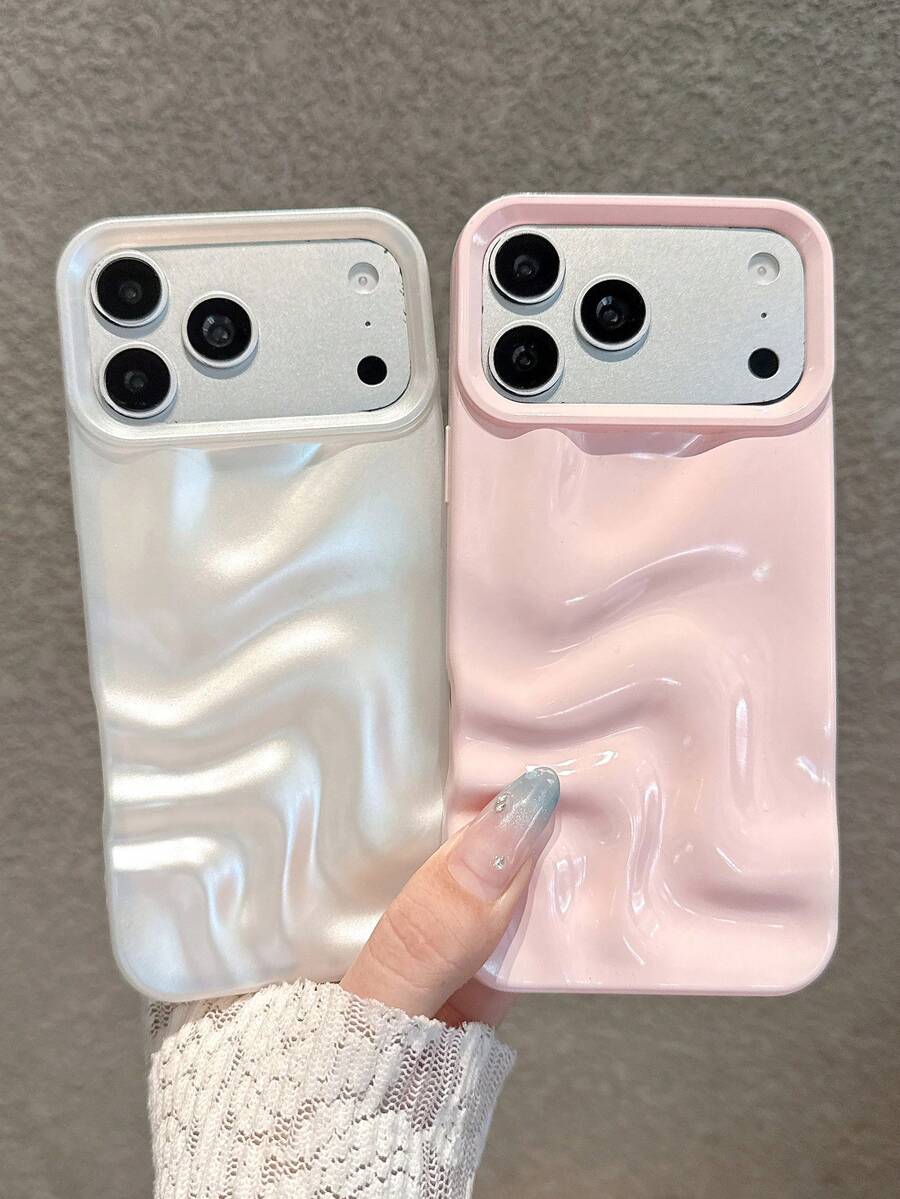 2pcs Set [Pink + Pearl White] 3D Wavy Phone Case Compatible With Iphone 18 Pro Max/18 Pro/18/17 Pro Max/17 Pro/17/16 Pro Max/16/16 Pro/16 Plus/15/15 Pro Max/15 Pro/15 Plus/11/12/13/14 Pro Max/12 Pro/12 Pro Max/13 Pro/13 Pro Max/14 Pro/14 Pro Max, Luxury Rhinestone Design, INS Style, High-End, Viral Niche Goddess Hard Shell, Full Coverage Anti-Drop, Precise Cutouts, Perfect Fit