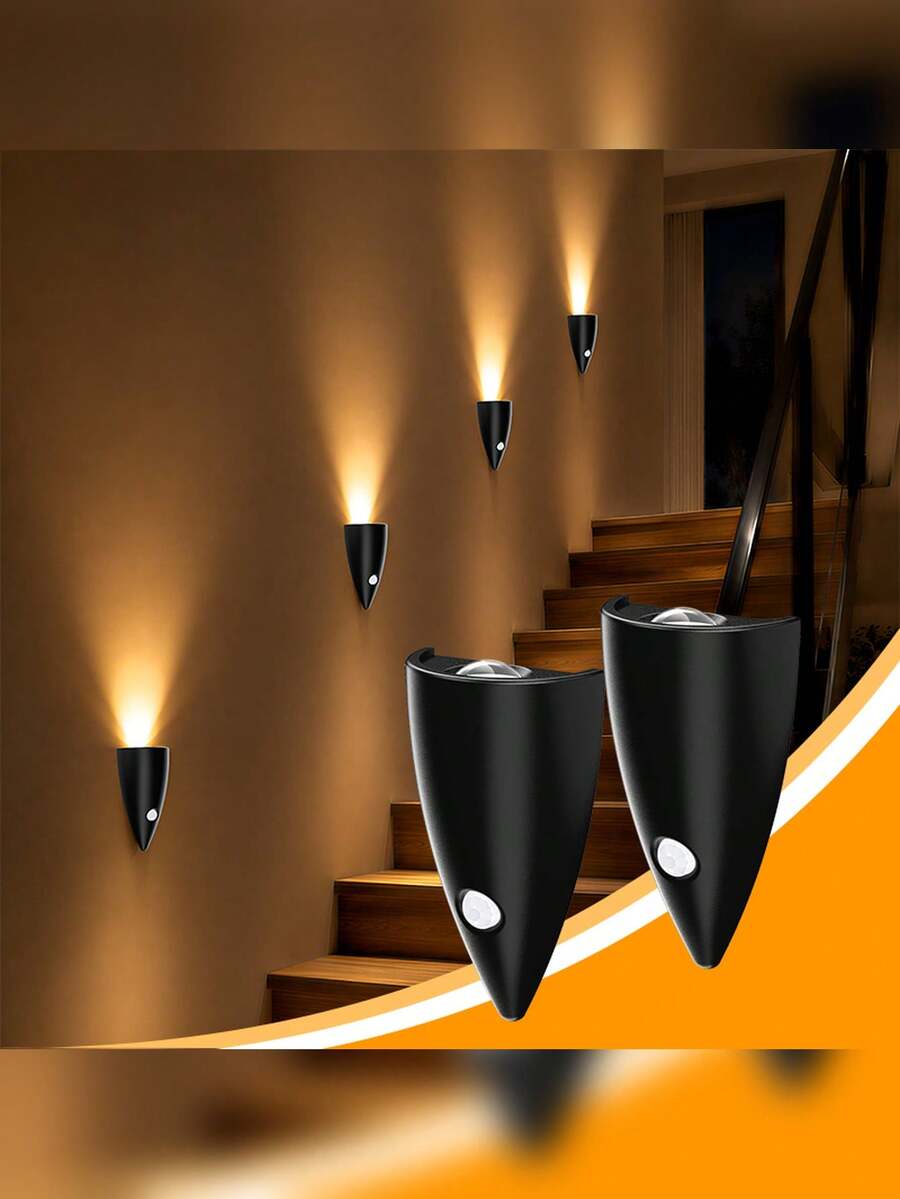 1/2pcs Stick‑On Motion Sensor LED Wall Sconce, Cordless Rechargeable Battery Night Light, Dusk‑To‑Dawn Induction Wall Lamp, Minimalist Wireless Decor Lighting Fixture For Hallway, Bedroom, Stairs - Normal - View 1