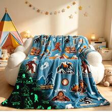 1pc Glow In The Dark Bigfoot Blanket Soft Flannel Fleece Throw Sasquatch Camping Pattern Cozy Plush Blanket Suitable For Bed Sofa Bench And Outdoors Can Also Be Used As A Birthday Gift - Multicolor - View 15