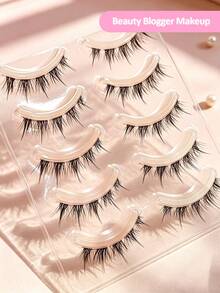 Sibeuna 5 Pairs Black + Brown False Eyelashes, Transparent Band, Girl Group Pointed Tail Fairy Style, Natural Cartoon Look, Ultra Lightweight And Soft, Suitable For Beginners, Strip False Eyelashes - Multicolor - View 4