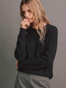 100% Pure Wool Merino Sweater Warm Knitted Pullover Cardigan Soft Skin-Friendly Black Knit Top Autumn Winter - Black - View 3