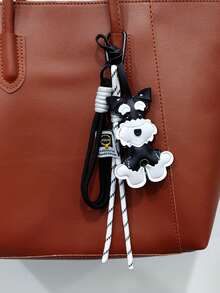 Yogodlns Cute Dog PU Leather Bag Charm Keychain, Leather Bulldog Pet Accessory, Suitable For Women's Bags And Keys, Woven Rope Pendant Decoration - Multicolor - View 4