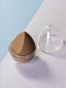 1pc Dual-Use Wet & Dry Makeup Sponge Beauty Egg Powder Puff (With Egg-Shaped Storage), Multicolor Latex-Free Reusable Washable Soft Flawless Makeup Applicator For Powder, Liquid, Makeup Design, Travel Essential - Coffee Brown - View 1