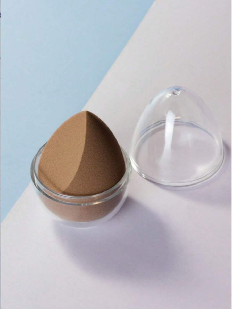 1pc Dual-Use Wet & Dry Makeup Sponge Beauty Egg Powder Puff (With Egg-Shaped Storage), Multicolor Latex-Free Reusable Washable Soft Flawless Makeup Applicator For Powder, Liquid, Makeup Design, Travel Essential - Coffee Brown - View 1
