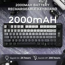 Keyboard Gaming Nirkabel Free Wolf M75, Lampu Latar RGB, Baterai Isi Ulang 2000mAh, Membran Ringkas dengan Nuansa Mekanik, Keyboard dengan Layar Pintar dan Tombol, Tutup Tombol PBT Gradien, Kompatibel dengan PC dan - View 5