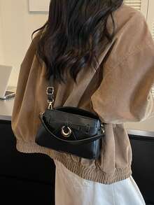 Women's Elegant Bow Decor Multi-Function Crossbody Bag, Faux PU Leather With Gold Metal Ring Accent, Fashion Classic Handbag, Suitable For Daily, Dating, Party - Black - View 4
