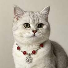 1pc Pet Rhinestone Necklace,Red Crystal Rose - Red - View 2