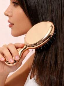 1pc Air Cushion Massage Comb, Premium Gold Electroplated Finish, Mini Portable Hairbrush, Soft Cushion Design, Compact And Convenient, Women's Styling Hair Comb, Suitable For Travel, Bag, Gift - Gold - View 2