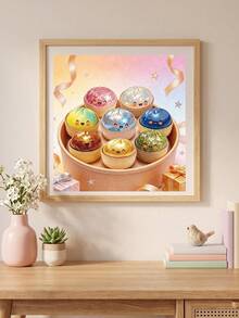 5D Shiny Dumpling Theme Creative DIY Decoration Set, Cute Food Shaped Handmade Craft, Fun Dumpling Pattern Combined With Mosaic Rhinestone Design, Presenting Exquisite Glitter Visual Effect, Suitable For Adults And Craft Enthusiasts For Creative Making, Can Be Used For Desktop, Dining Table, Living Room, Bedroom, Study, Office And Home Space Decoration, Creating Unique Personalized Home Atmosphere, Also Suitable As Handmade Gift And Holiday Creative Gift, Frame Not Included - View 3
