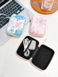 Cute Printed Hard EVA Storage Case, Portable Zipper Electronic Organizer Pouch With Lanyard For Earphone, USB Cable, Charger, Travel Digital Accessories Carrying Bag - Multicolor - View 4