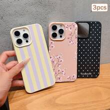 3件裝波點印花皮革紋理TPU防震全包覆保護手機殼，適用於Apple 11/12/13/14/15/16/17 Pro Max - 彩色 - 查看 2