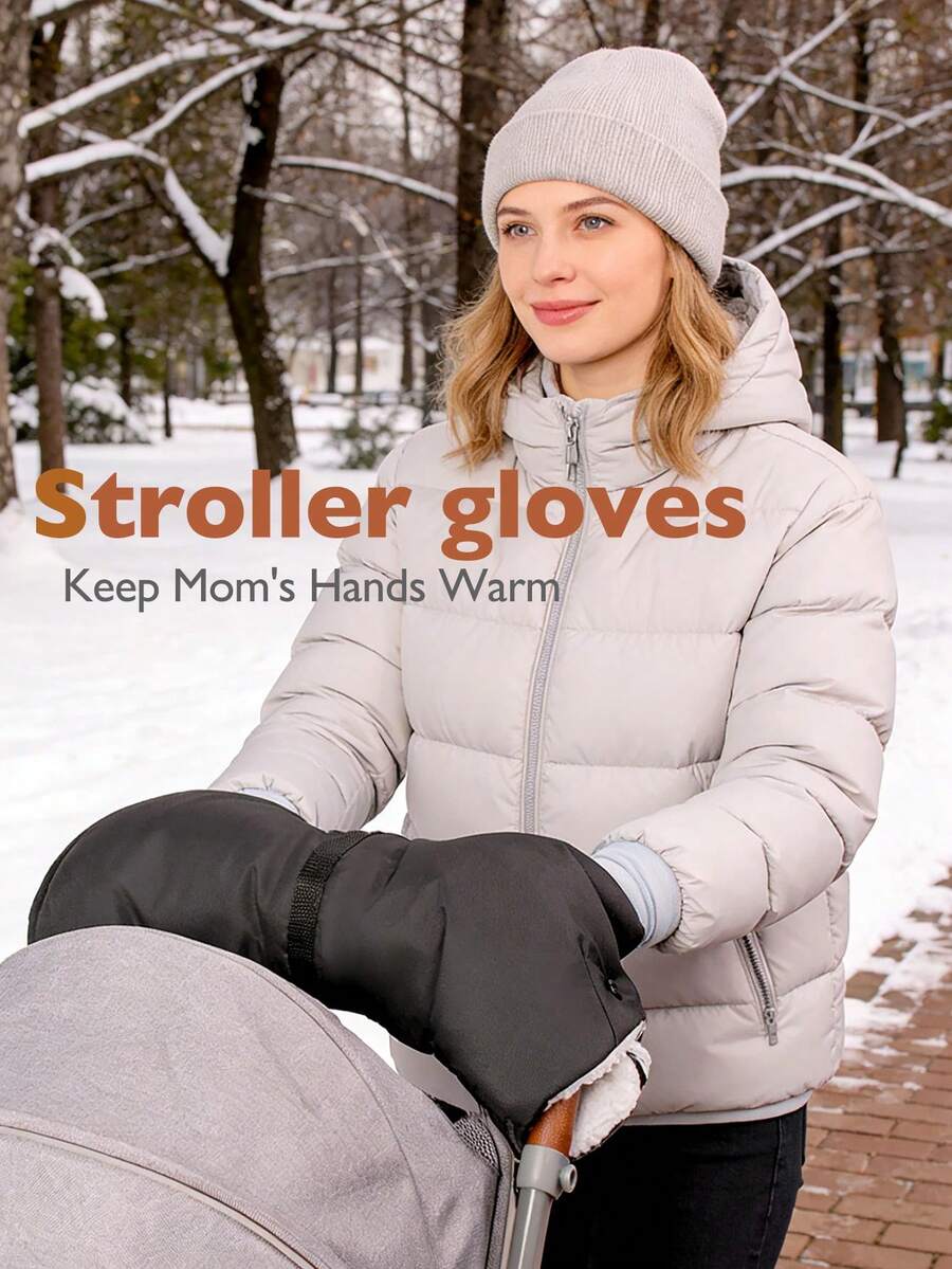 Autumn/Winter Baby Stroller Warm Gloves, Protective Cold-Proof Thermal Lined Thickened Handle Covers - Multicolor - View 1