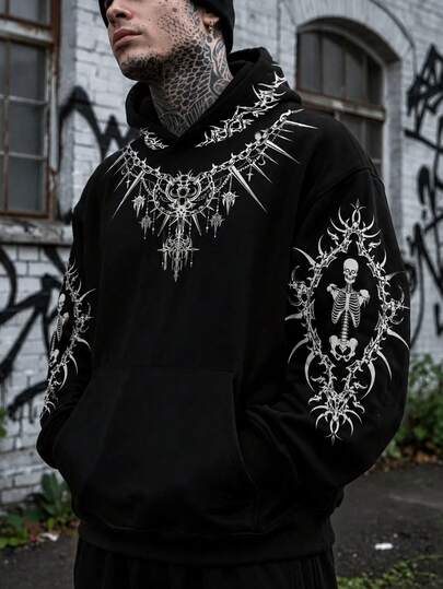 Men's Winter Daily Gothic Heavy Metal Dark Street Grim Reaper Skull Dark Metal Hardcore Tattoo Long Sleeve Sweatshirt Home Office Outdoor City Regular Street Casual Youth Minimalist Campus Vintage Versatile Textured Elegant Personalized Sports