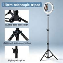 AXNEN 10-Inch LED Ring Light With 43.3-Inch Stable Tripod, Suitable For Photography, Video Shooting, Outdoor Live Streaming, Makeup, Compatible With All Smartphones - Black - View 6
