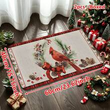 1/2/3pcs Christmas Theme Kitchen Rugs, Flannel Kitchen Mats, Comfortable Soft Absorbent Non-Slip Machine Washable With Non-Slip Backing, Christmas Red Cardinal Pine Cone Wreath Pattern, Suitable For Doorway, Living Room, Bedroom, Kitchen, Dining Room, Bathroom, Laundry Room, Entryway, Multi-Functional Home Holiday Decor Mat - Multicolor - View 16