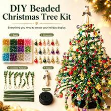 DIY Beaded Christmas Tree Kit, 3D Crystal Bead Pearl Christmas Tree Making Set, Colorful Beads, Metal Frame, Angel Topper, Warm Light Display, Holiday Desktop Tree Decoration, Christmas Tree - A - View 9