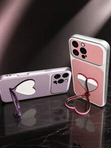 MewTrek Casing Ponsel Kulit PU Tekstur Leci Mewah untuk Wanita, Stand Cermin Hati Berlian Imitasi 2-in-1, Bukaan Lensa Besar, Pelindung Anti Guncangan dan Anti Jatuh yang Melindungi Seluruh Tubuh, Cocok untuk iPhone, Galaxy, Honor, Reno, MOTO - Berwarna merah muda - View 4