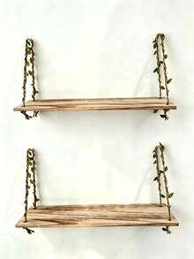 2 Buah Rak Dinding Gantung, Rak Dekorasi Dinding Gaya Bohemian, Rak Penyimpanan Dinding, Rak Dinding Rumah Gaya , Rak Dinding Gantung Tali Rotan, Rak Pajangan Dekorasi Dinding - 2pcs - View 9