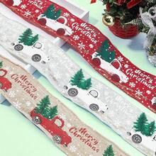 Wired Christmas Linen Ribbon, Christmas Tree Snowflake Truck Print Fabric Ribbon, Large Roll Ribbon For Sewing DIY Handmade Gift Wrapping, Christmas Wreath Making And Holiday Decoration Supplies - Multicolor - View 5