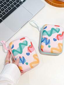 Cute Printed Hard EVA Storage Case, Portable Zipper Electronic Organizer Pouch With Lanyard For Earphone, USB Cable, Charger, Travel Digital Accessories Carrying Bag - Multicolor - View 2