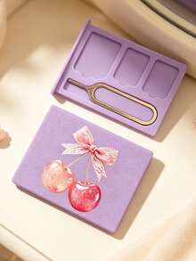Bow Cherry Print Card Holder, SIM Card Pin Slot, Comes With SIM Card Pin, Cherry Print Portable SIM Card Storage Box, Phone Card Holder, SIM Card And SD Card Storage Box, Travel Storage Box, Compact And Lightweight, Anti-Loss And Durable, Anti-Drop And Durable, Suitable For Smartphones, Tablets And Other Devices, Can Store SIM Cards/SIM Card Pins, Ideal Choice For Storing Backup SIM Cards When Changing Phone Numbers, Also A Great Gift - Multicolor - View 5