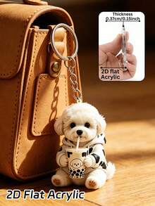 2D Acrylic Hanging Ornament With Pattern Of A Cute Puppy Drinking Milk Tea – Animal-Themed Keychain And Bag Charm. Home Decor, Pet Ornament, Handbag Pendant, Birthday Gift For Pet Lovers, Halloween And Christmas Gift - Multicolor - View 4
